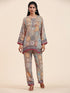 Samma Chikankari Co-ord Set in Polysilk for Women- Orange multicolour Print